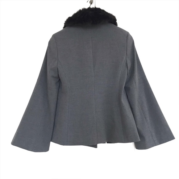 NWT Banana Republic Gray Fur Collar Bell Sleeves Chic Blazer Jacket Women's sz 0 - Picture 5 of 13